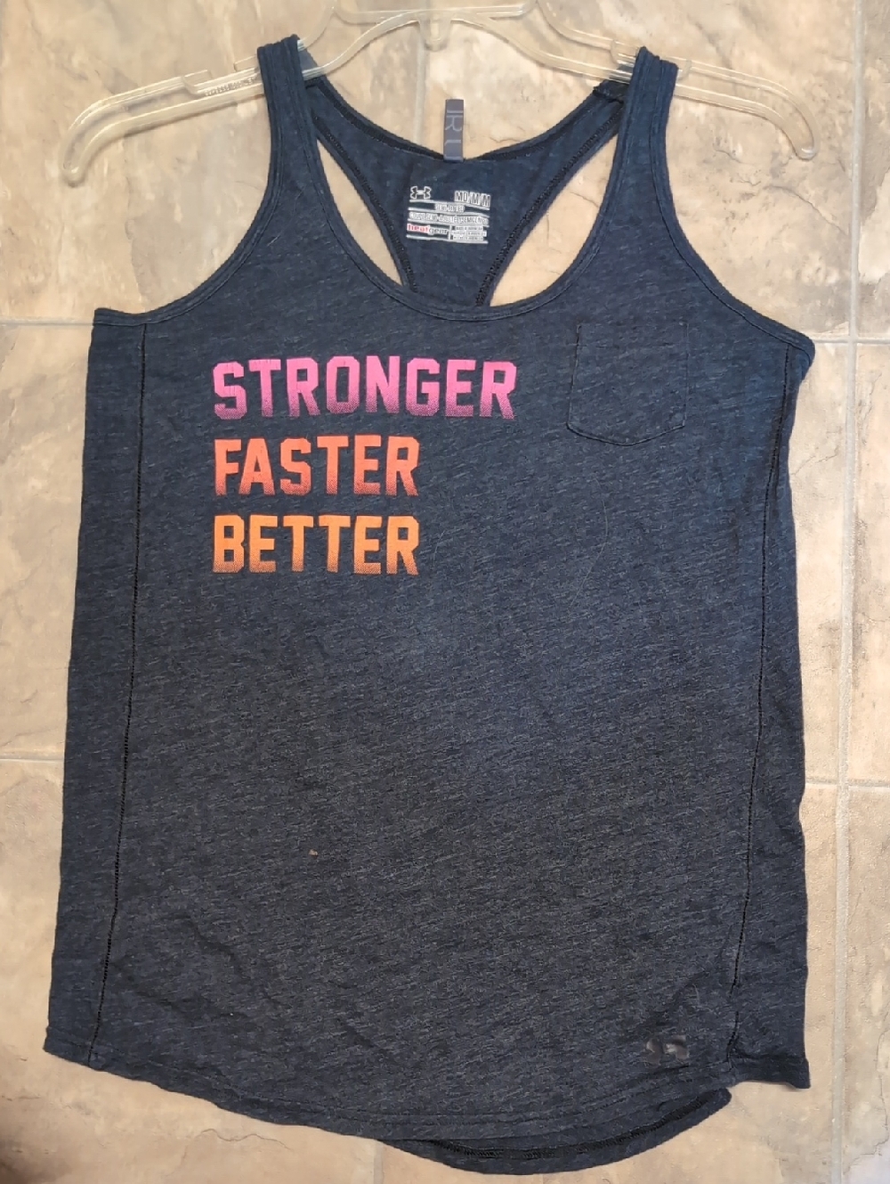 Under Armour Navy Racerback Tank with Pink & Orange Slogan